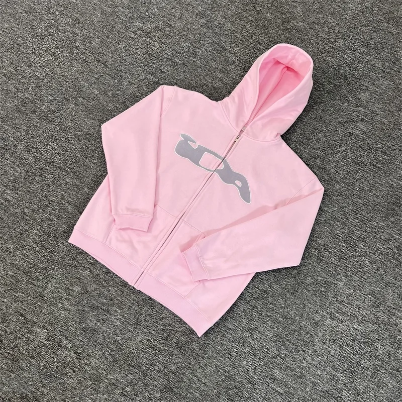 

Oversized Ida.sply Hoodie Men Women 1:1 High Quality Towel Embroidery Patch Pink IDA Zipper Sweatshirts