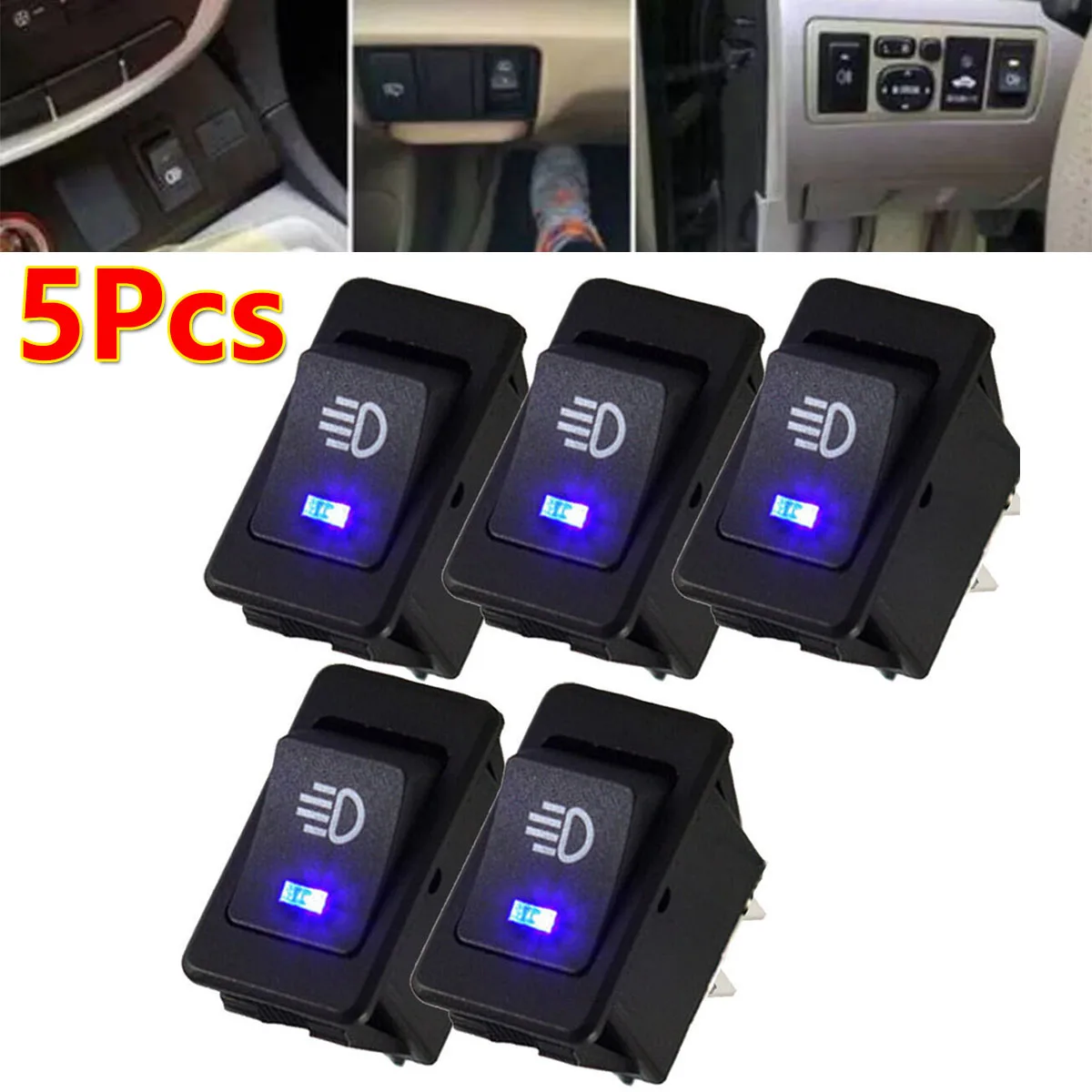 

5Pcs Blue Car Interior Fog Light Rocker Toggle Switch LED Dashboard Accessories 35A 12V DC Dash Lamp Switch Auto Modification