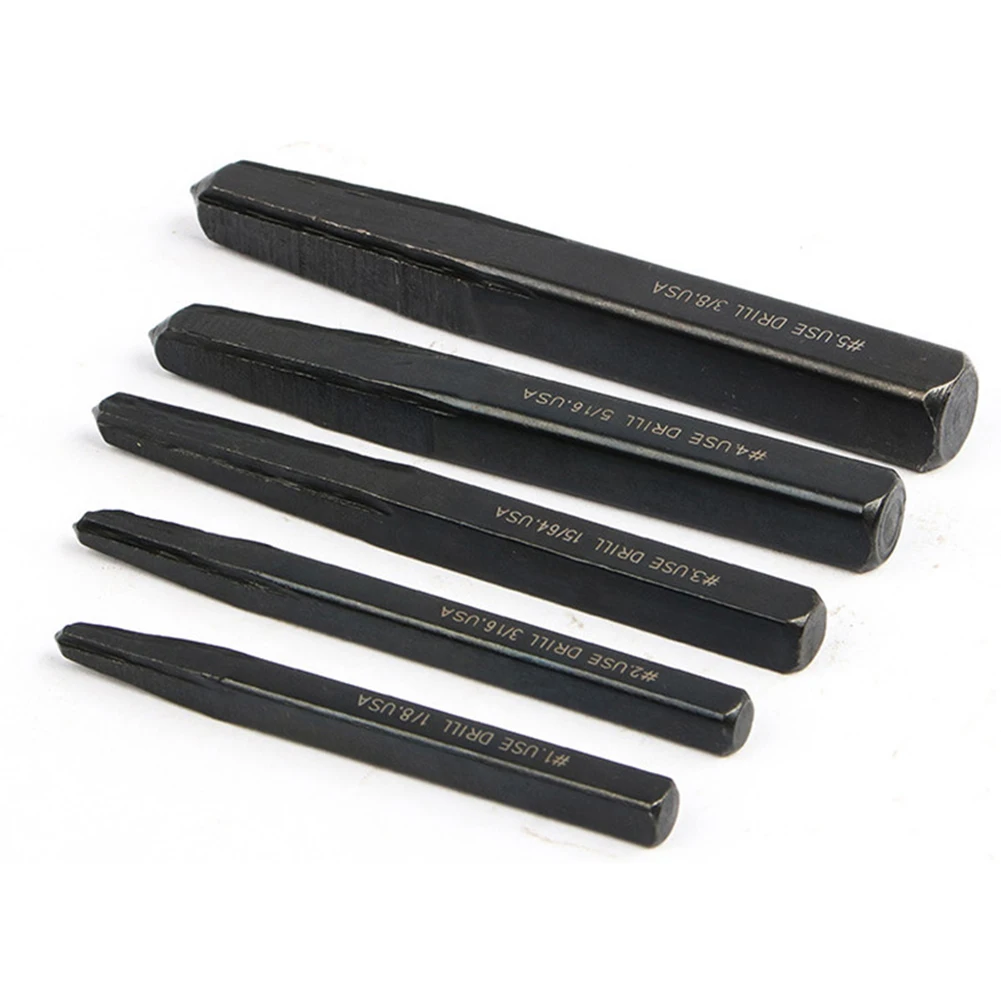 5pcs Screw Extractor Square Carbon Steel Breakage Bolt Extract For Water Valve Pipe Connector Internal External Screws Tools