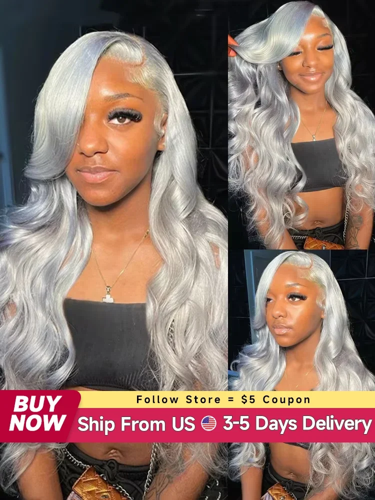 

30-дюймовый парик из натуральных волос серебристо-серого цвета, с волнистым укладом, HD-лукретика, с черной подложкой, предварительно выщипанный, 13x6, бразильский парик с кружевной передней частью из натуральных волос