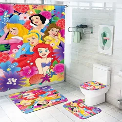 Disney Princess Fairytale Shower Curtain, Bath Mats, Kawaii Bathroom Cartoon, Great Gift for Kids, 100% Polyester, 4 Piece Set