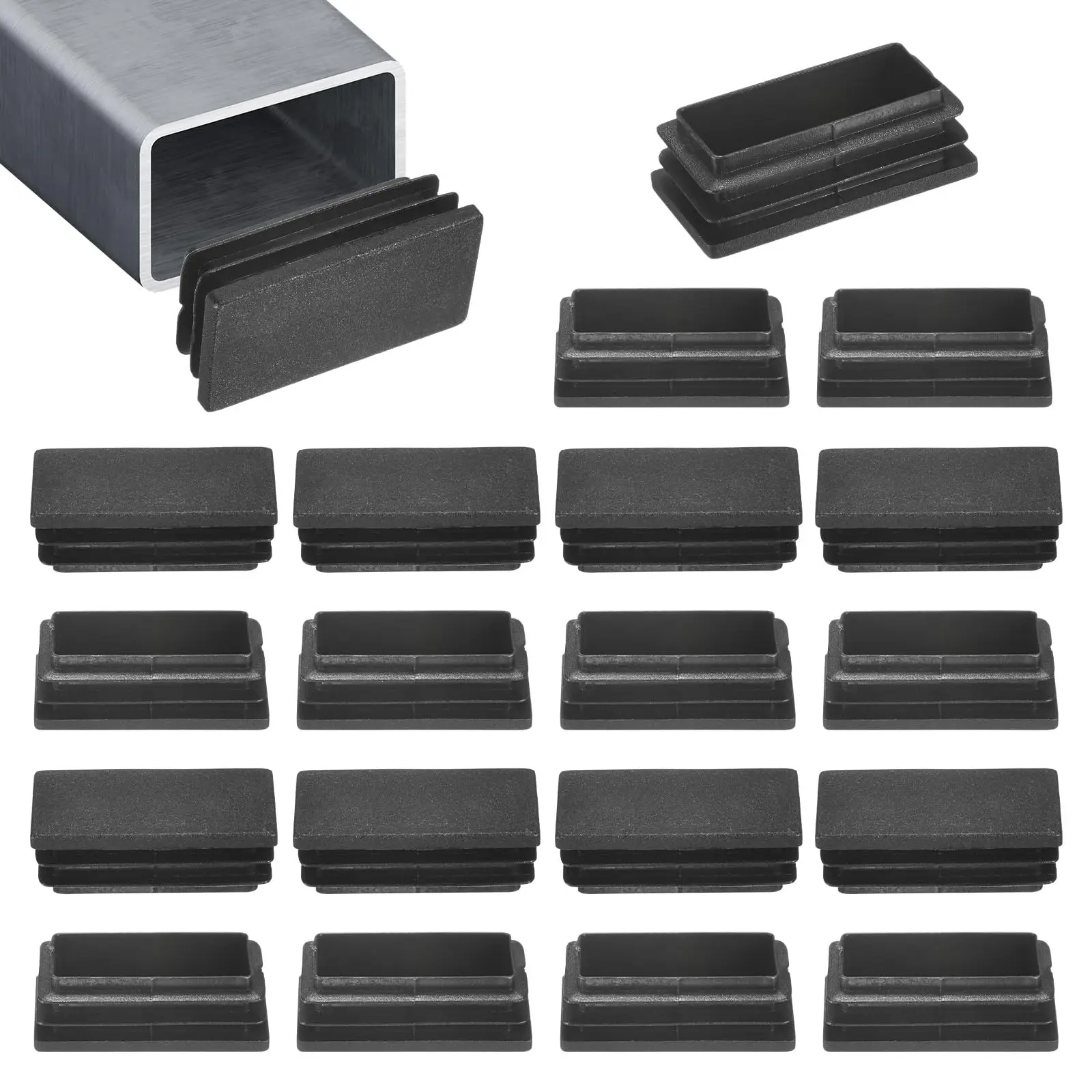 Rechteckige Kunststoffstopfen, Endkappen für Rohre, schwarze rechteckige Stopfen, Endkappe für Rohre, Stuhl, Gleiteinsätze, 10 mm bis 60 mm