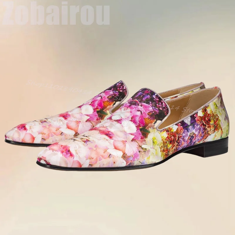 Colorful Floral Graffiti Print Square Toe Loafers Fashion Slip On Men Shoes Luxury Handmade Party Feast Banquet Men Casual Shoes