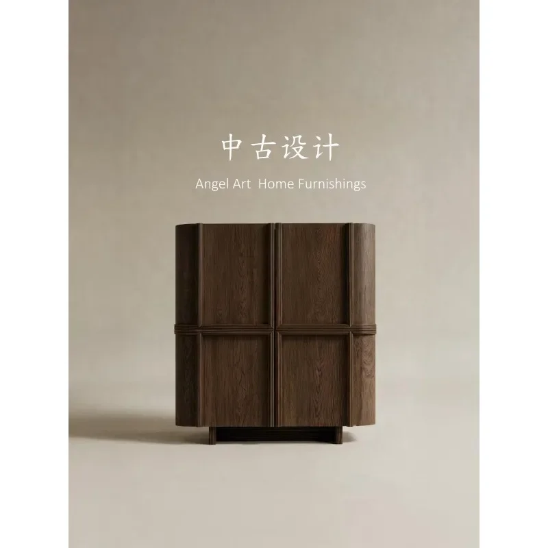 M45 Retro minimalist cross three-dimensional carving solid wood porch locker concave and convex creative side cabinet