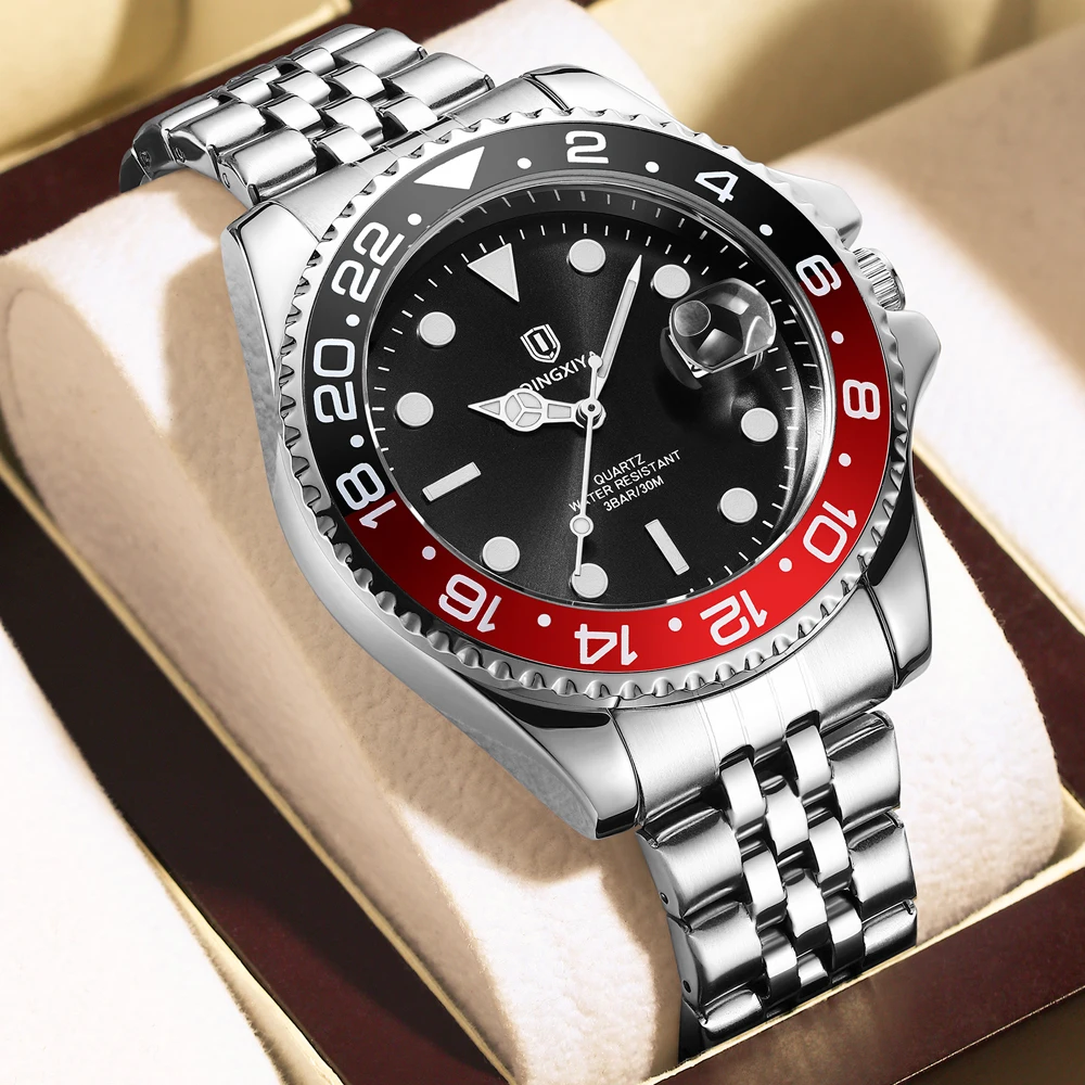 QINGXIYA nuovissimo orologio di lusso da lavoro impermeabile orologio maschile data luminosa orologio da uomo al quarzo in acciaio inossidabile Reloj Hombre