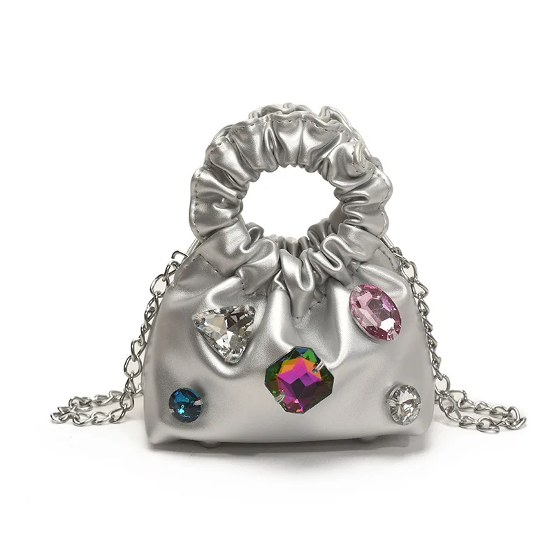 

Fashion Diamonds Print Mini Handbag Solid Pu Leather Cute Chain Shoulder Bag