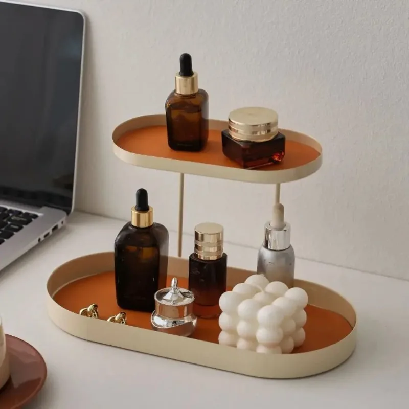 Nordic Iron Storage Rack Various Colors Porch Double Deck Tray Key Jewelry Perfume Holder Rack Table Top Storage Tray Display