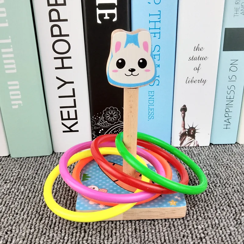 5pcs Rings+ Wood Animal Set Ring Toss Garden Outdoor Sports Toys Throwing Children Parent-child PK Speed Training Tossing Games