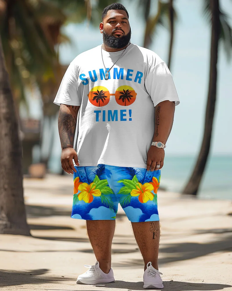 Biggmans T-shirt Plus Size Set L-9Xl for Summer Oversize Hawaii Suit  Men's R Glasses Alphabet Pattern Print Large 7XL 8XL