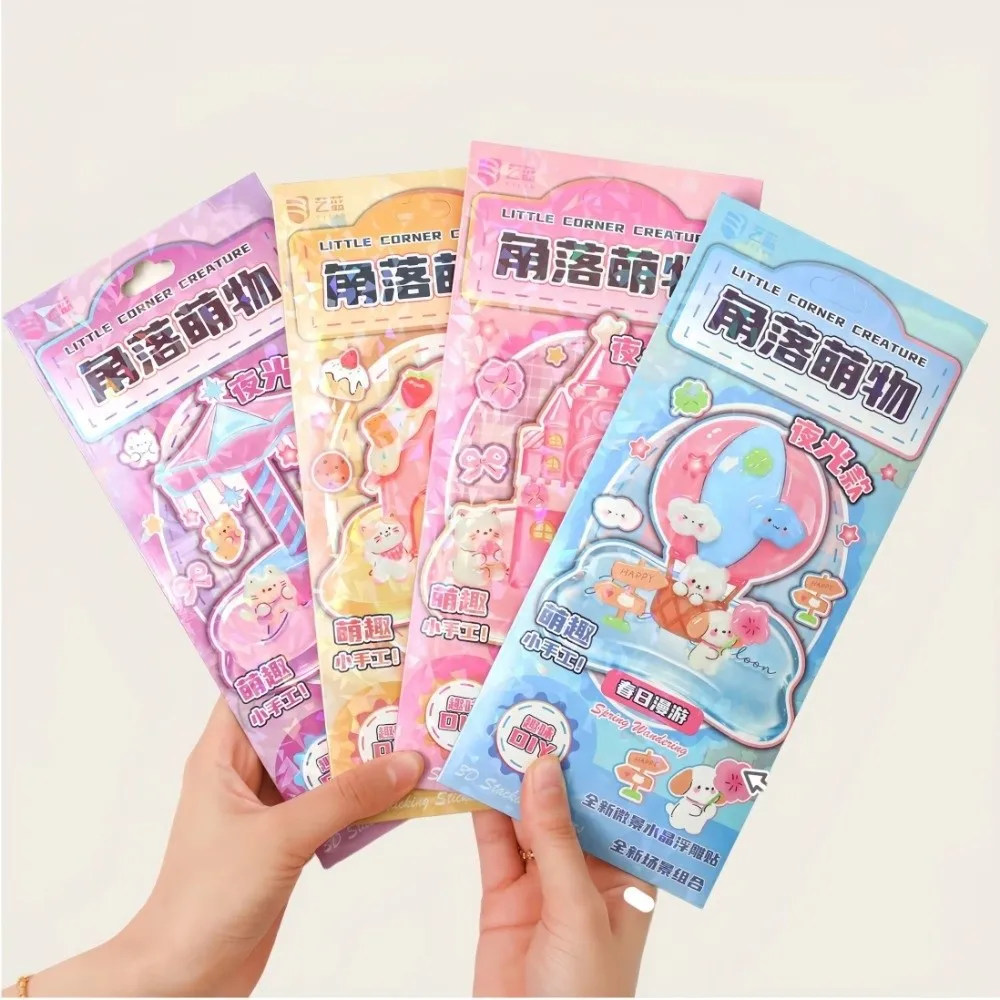 3D Embossed 3D Luminous Stickers Glow in The Dark Handcraft Cartoon Luminous Stickers Cartoon Removable Relief Ornament Stickers