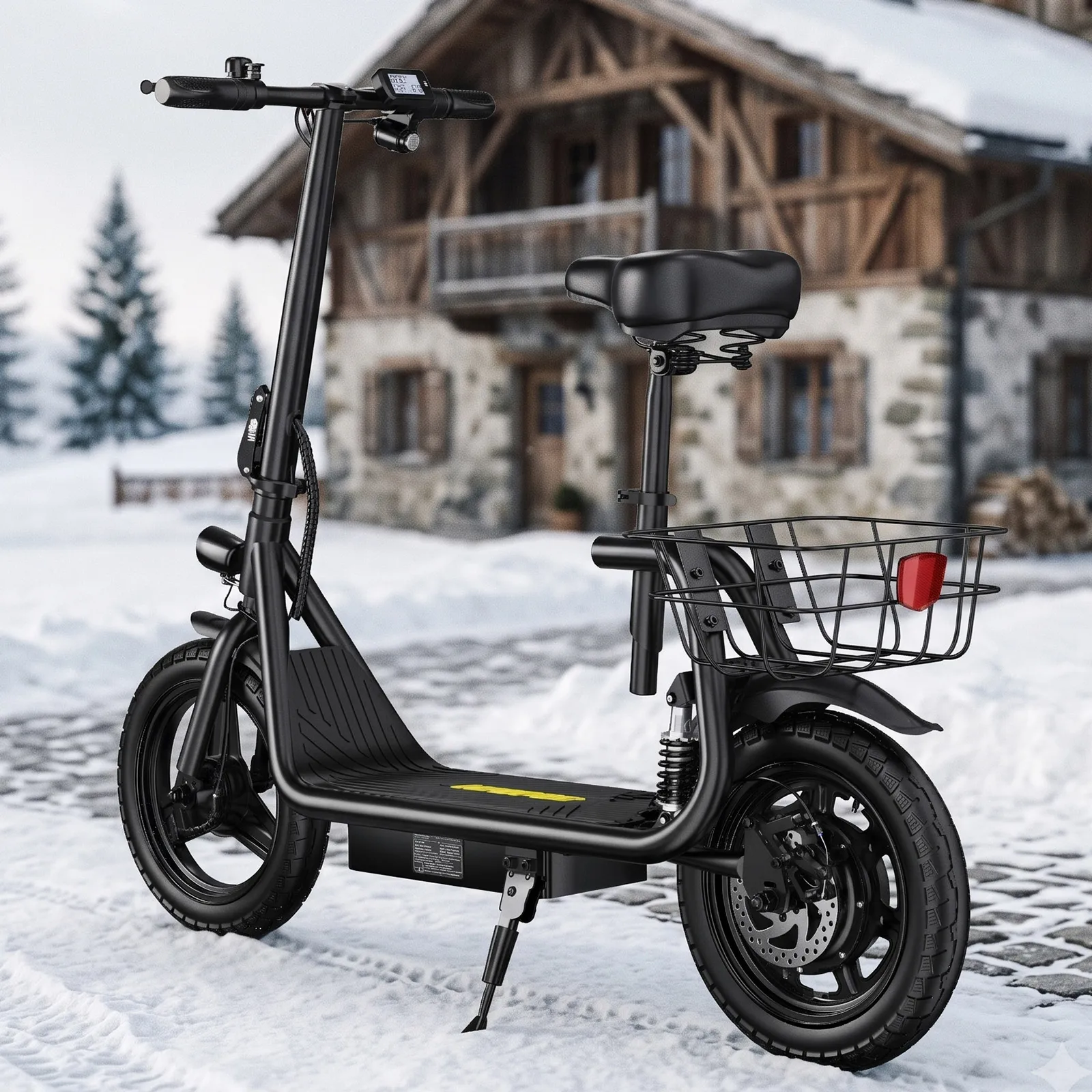 Image of APEFOX C14 Faltbarer Elektroroller mit Sitz, 500W, 48V15Ah Batterie, 14-Zoll-Rad mit Hinterkorb, 50-60 km Reichweite, 120 kg maximale Tragfähigkeit