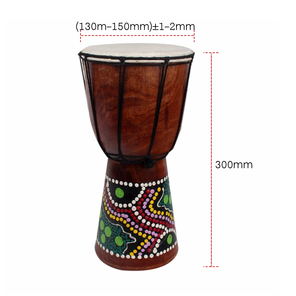 6in African Djembe Drum Hand-Carved Solid-Wood Goat-Skin Traditional African Musical Instrument