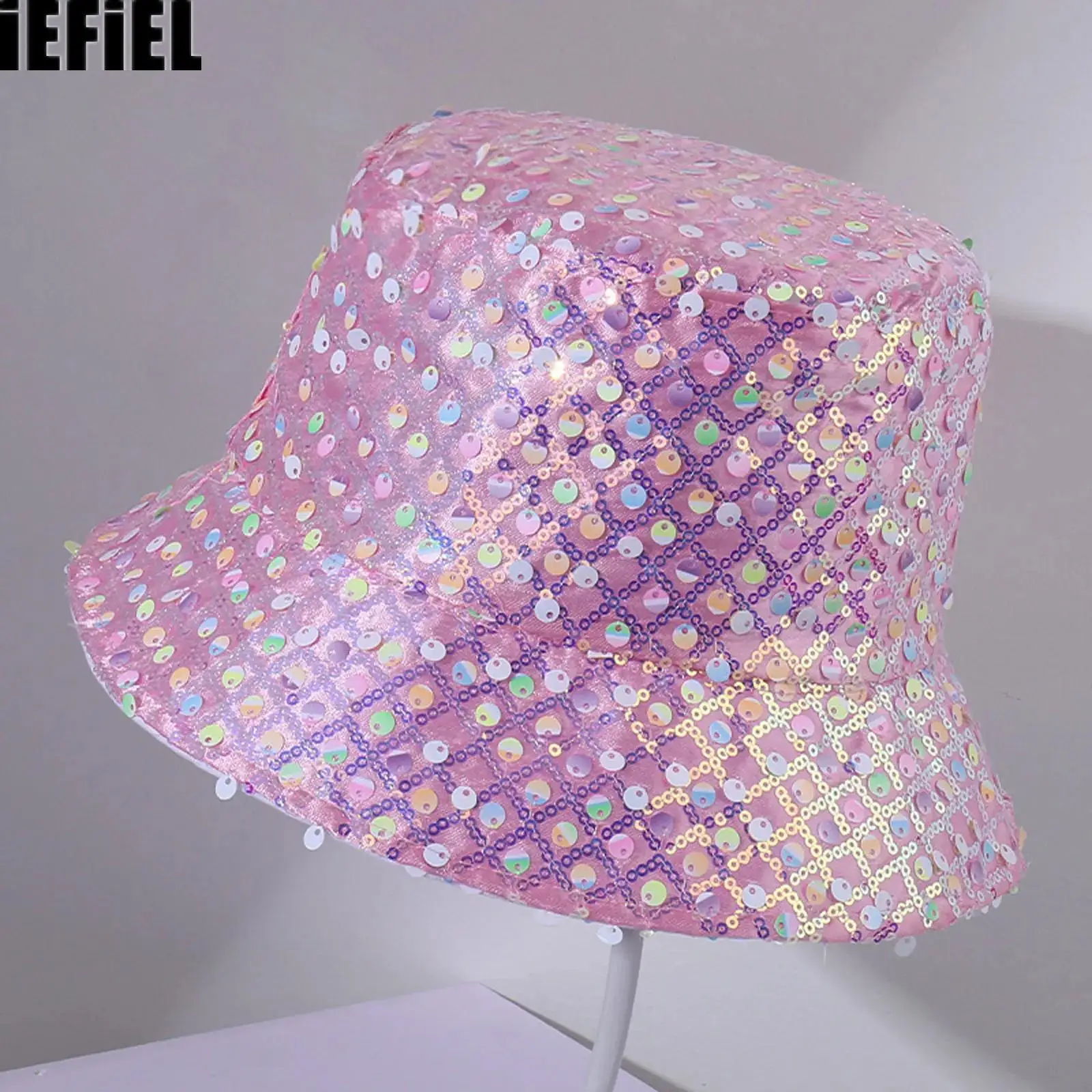 

Sparkle Glitter Bucket Hats Women Shiny Sequins Bucket Hat Rhombus Trendy Cap Outdoor Travel Sunhats