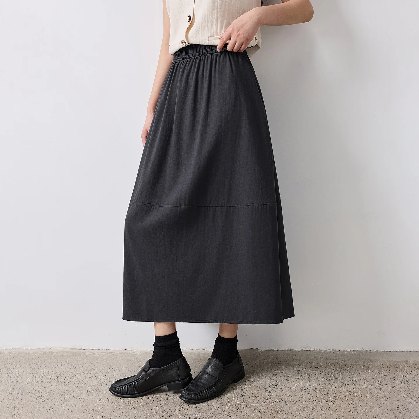 TOYOUTH Women Skirt Summer 2026 Wrinkled Texture Elastic Waist High Waist Cocoon Split A Line Soft Comfortable Daily Style
