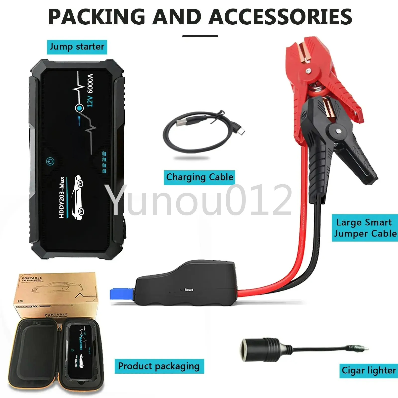 12V Car Jump Starter Power Bank Portable Battery Booster Charger 6000A Starting Device Auto Emergency Start-up Car Charger