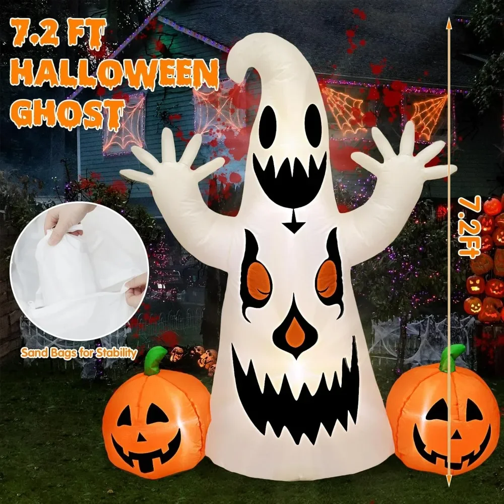 Halloween Inflatable Decorations Ghost Pumpkin, Scary Giant Blow Up Yard Decoration with LED Lights, Inflatables Decorations