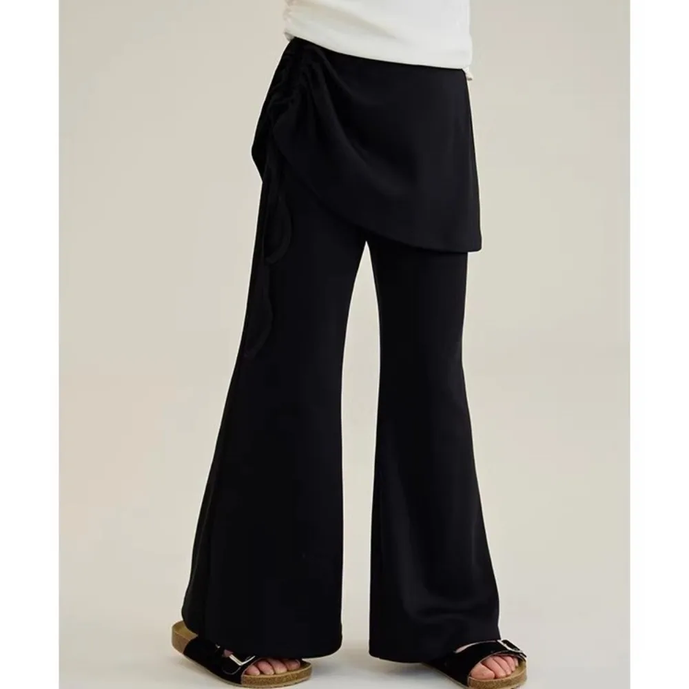 

Новые детские повседневные брюки-клеш для девочек, весна 2026, имитация двухслойных брюк, облегающие, для роста 120-170 см