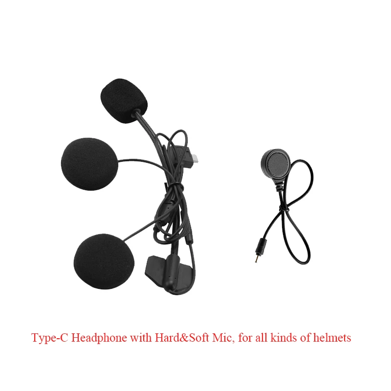 Type-C Helmet Headset With 2 In 1 Mic & Mounting Clip For Velconn Shark/Shark Pro/X6 Pro/X2 Motorcycle Helmet Bluetooth Intercom