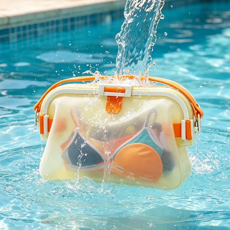 Silicone Waterproof Toiletry Bag Lightweight Beach Shoulder Bag Foldable Lightweight Pouch for Swimming Pool Outdoor Gym Travel 5