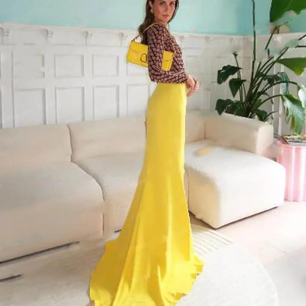 Yellow Long Party Skirt Custom Made Woman Bottom Ever Pretty Sheath Mermaid Birthday Skirts With Train