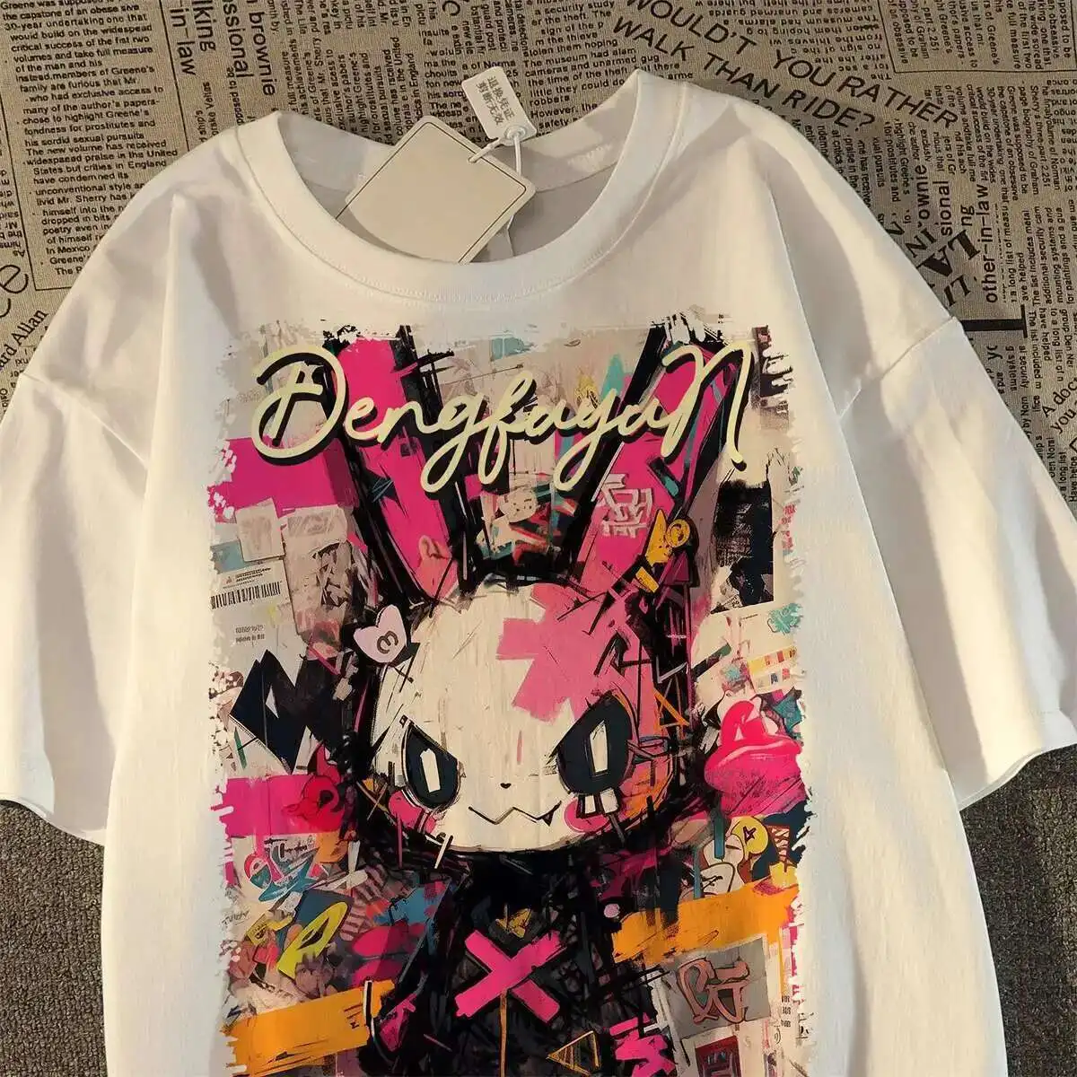 

Vintage Sweet Cool Rabbit Printed Short sleeved Women's and Men's T-shirt Summer 2025 New Cotton American Top