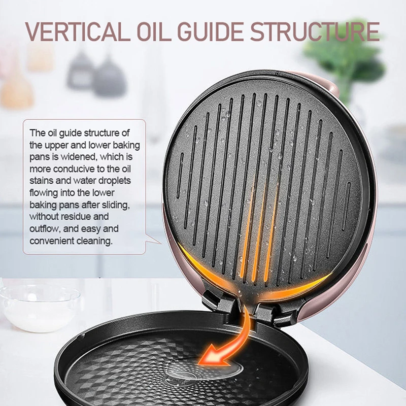 กระทะอบไฟฟ้าเครื่องทำความร้อนสองด้านเครื่องทำแพนเค้กแซนวิชอาหารเช้าเครื่องทำเครปสำหรับใช้ในครัวเรือน