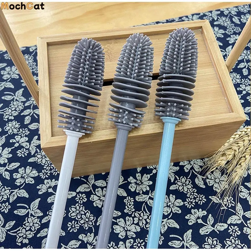 

Practical Cleaning Brush Food Grade Scrubber Silicone Long Handle Cleaning Tool Milk Bottle Brush Glass Cleaner Cup Scrubber