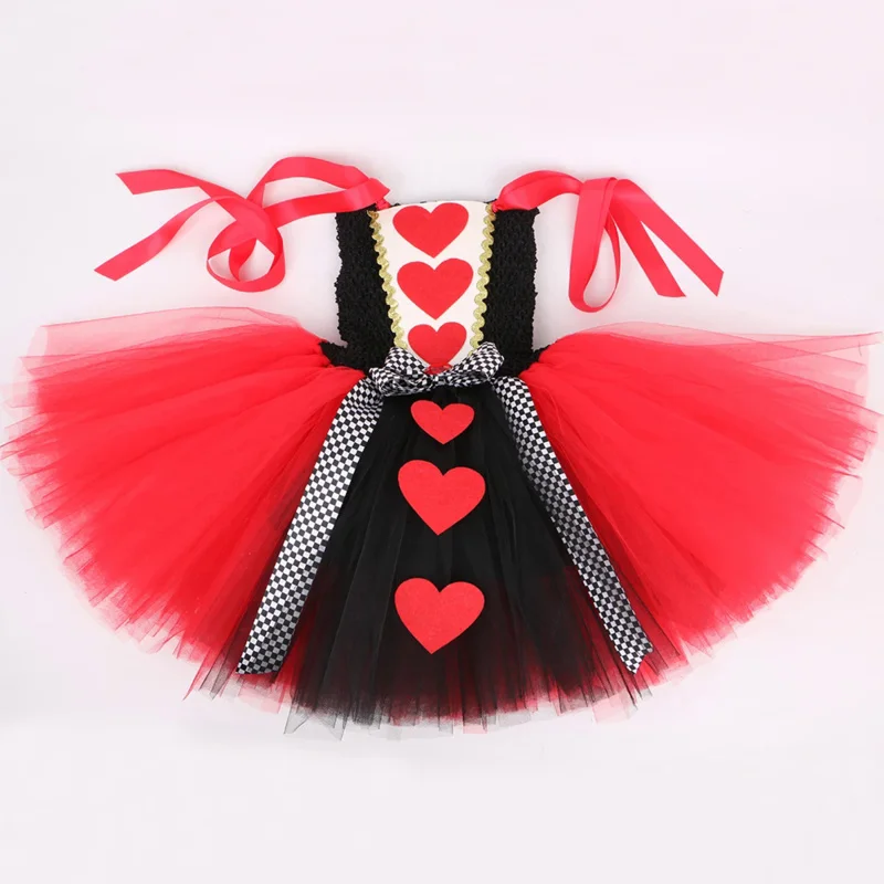 Queen of Hearts Costume Girl Carnival Party Tutu Dress Up Wonderland Red Queen Cosplay Halloween Costume for Kids Fancy Clothes