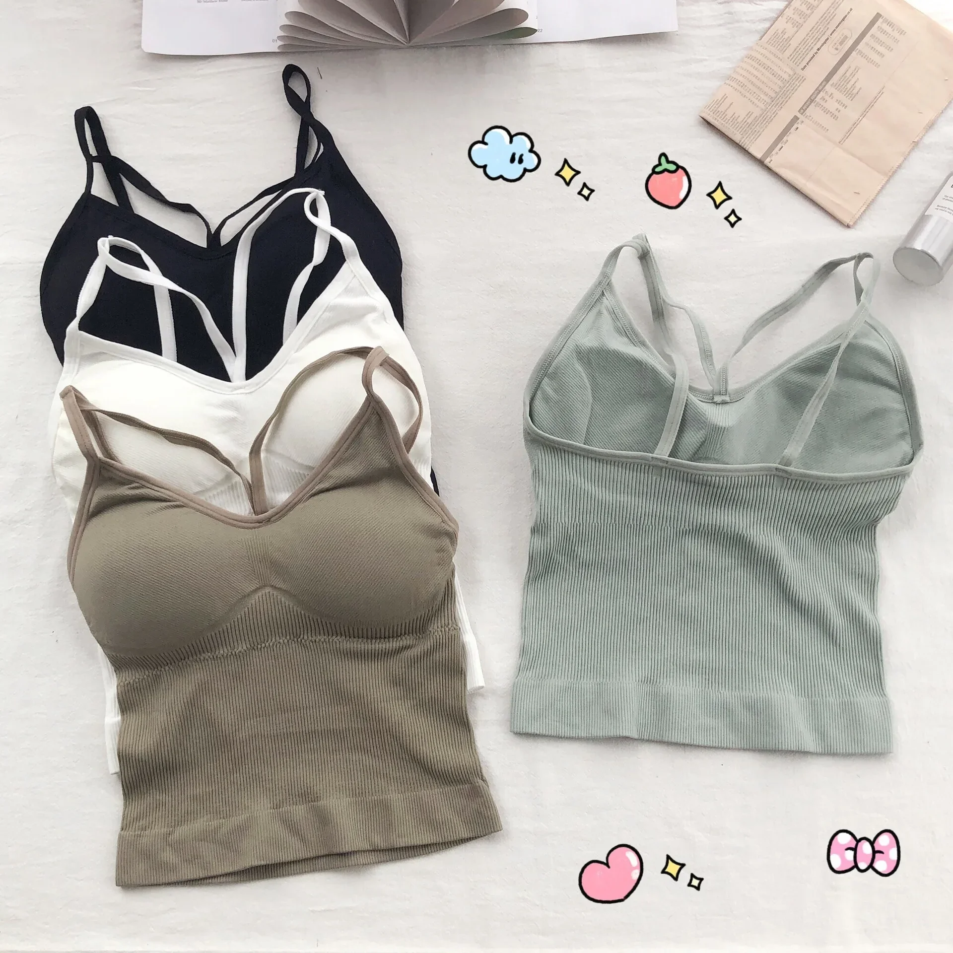 Women Cotton Underwear Push Up Bra Sexy Top Women Suspender Tank Up Fashion Solid Color Lingerie Female Soft Top Brassreie