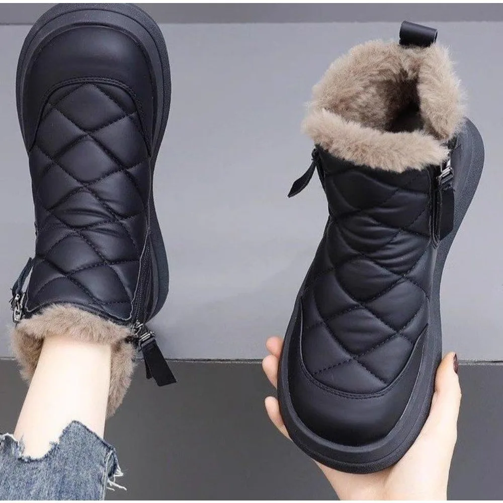 Women\'s Shoes Zipper Women\'s Boots Winter Round Toe Solid Plush Warm Comfortable Low-heeled Concise Casual Snow Boots