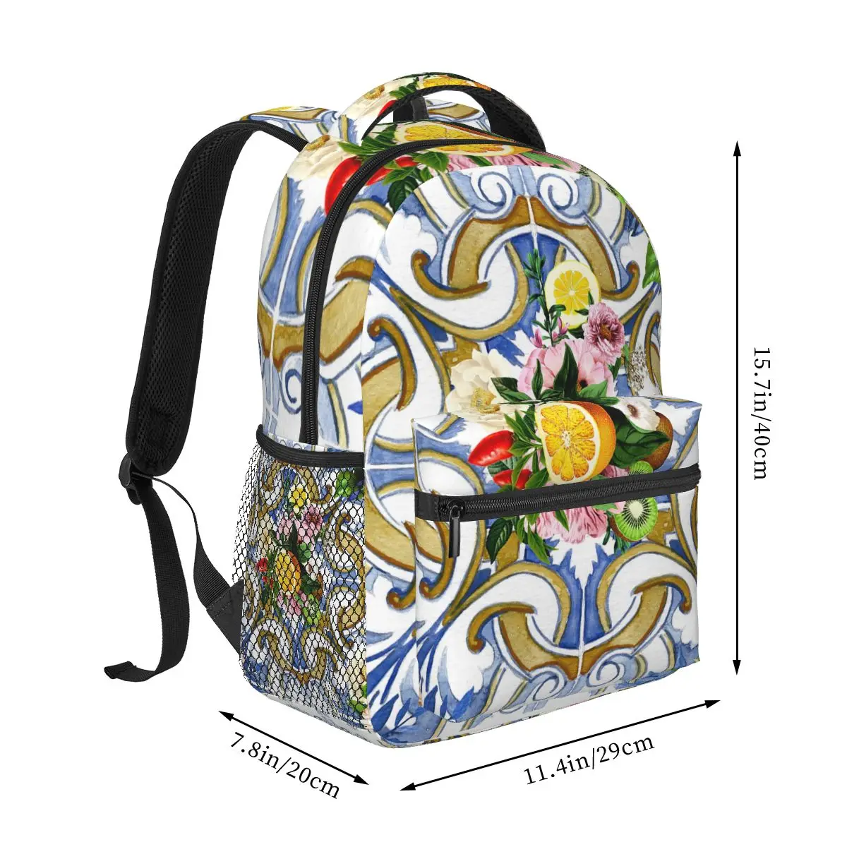 Sicilian Tiles,Mediterranean,Mosaic,Lemons Backpack Student Boys Girls BookBag Kids School Bag Computer Shoulder Bags Men Women