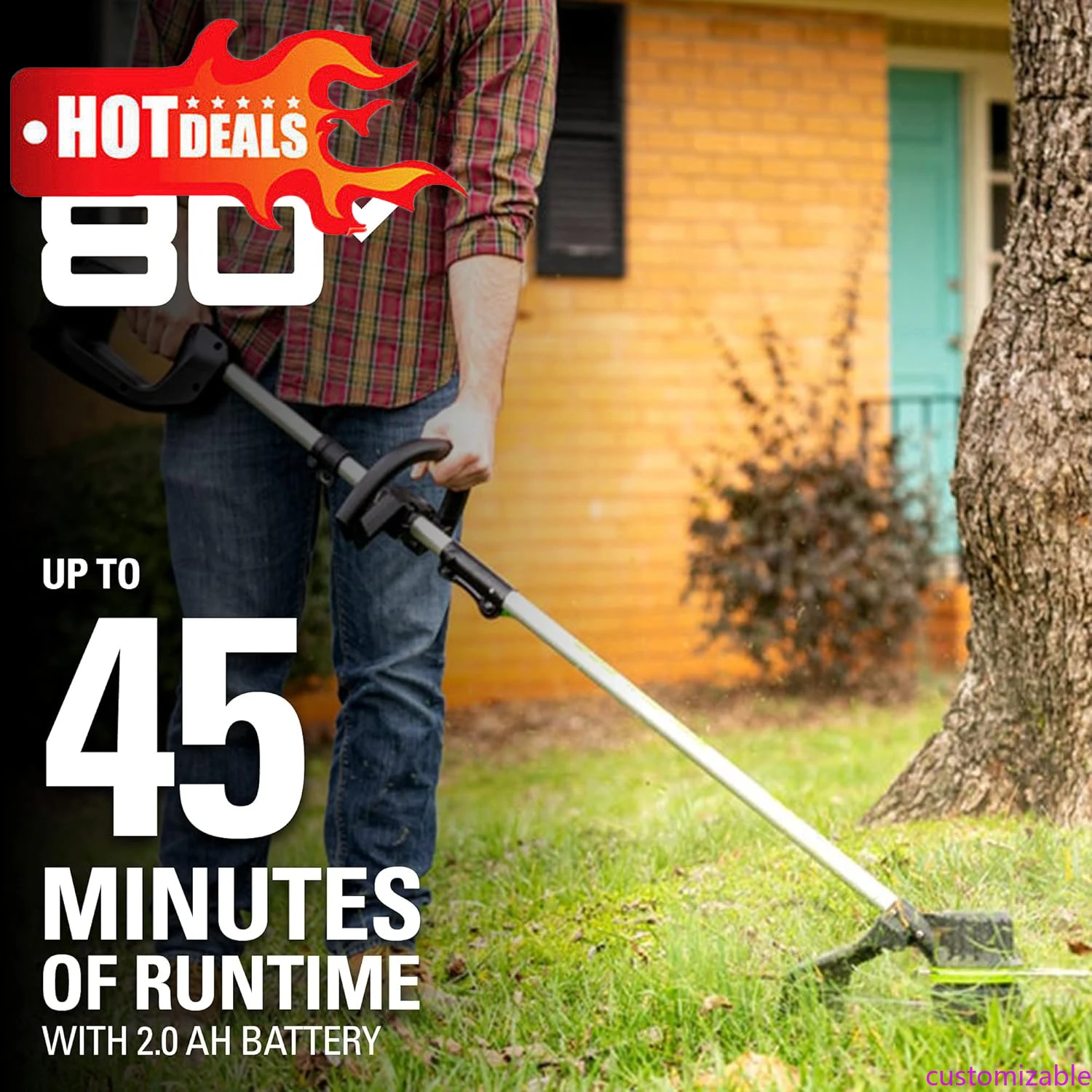 

Настраиваемый бесщеточный триммер для струн 80 В, 16 дюймов, аккумулятор 2,0 Ач и быстрое зарядное устройство в комплекте