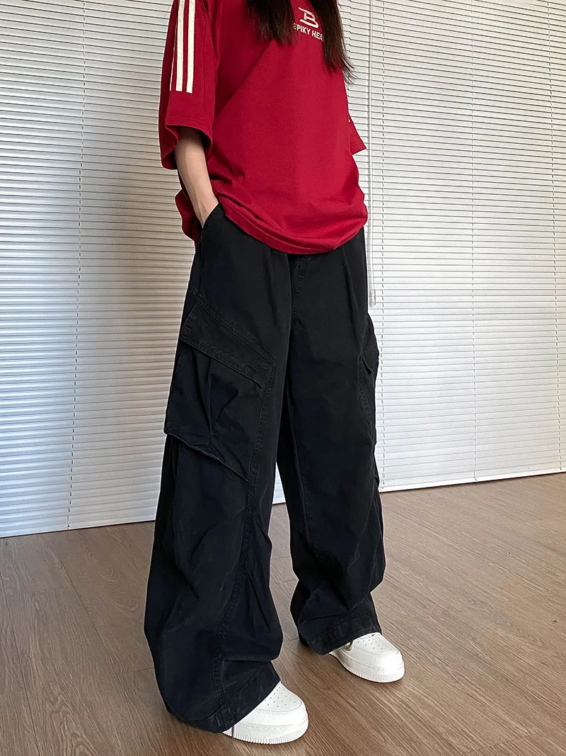 American Retro Cleanfit Pleated Multi-Pocket Straight Leg Work Trousers Loose Casual Long Pants for Men And Women Street Style