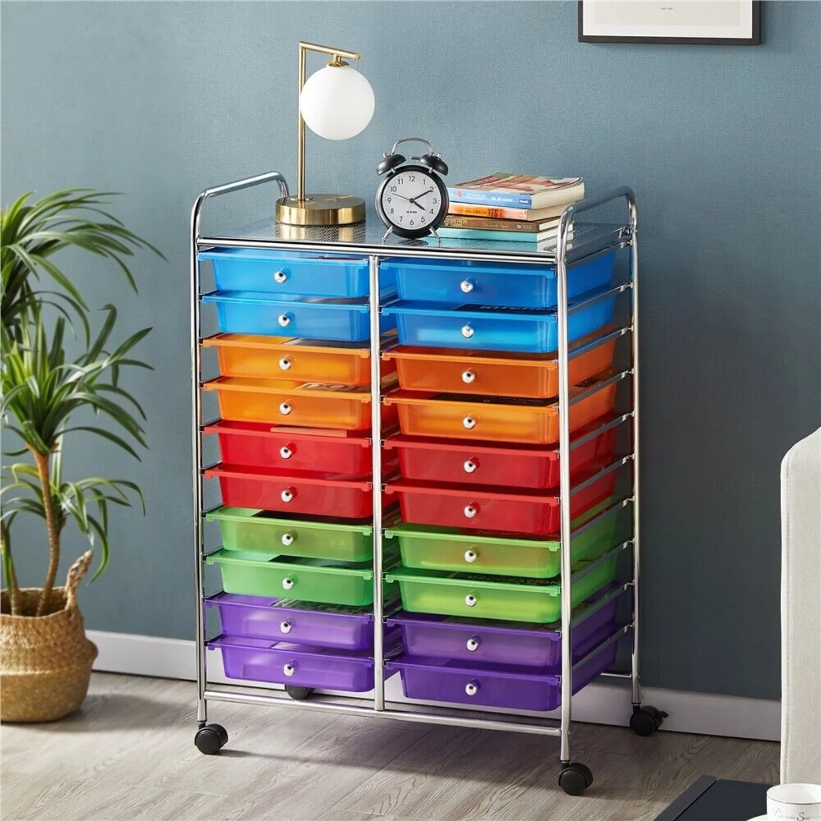 US Rolling Storage Cart with 20 Plastic Drawers Studio Organizer Bins Metal Frame