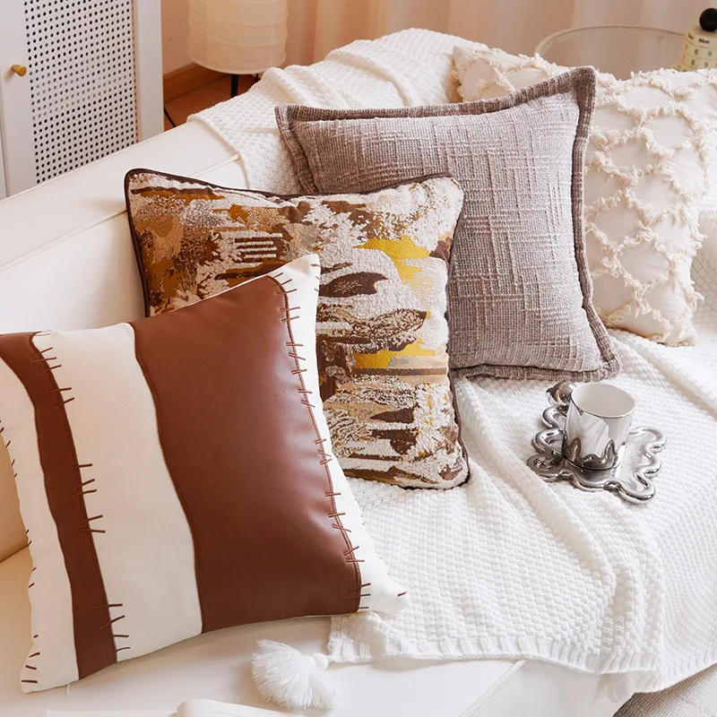 30X50/45X45CM Brown Throw Pillow Cover French Light Luxury Stamping Waist Cushion Cover Decor Home Decorative Pillowcase