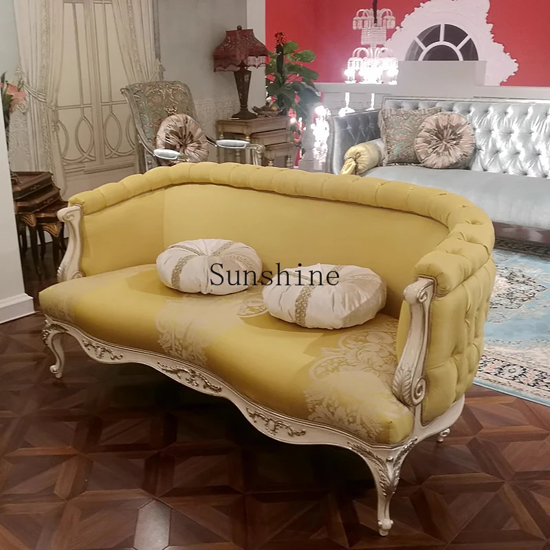 

French solid wood light luxury sofa living room simple fabric straight row sofa