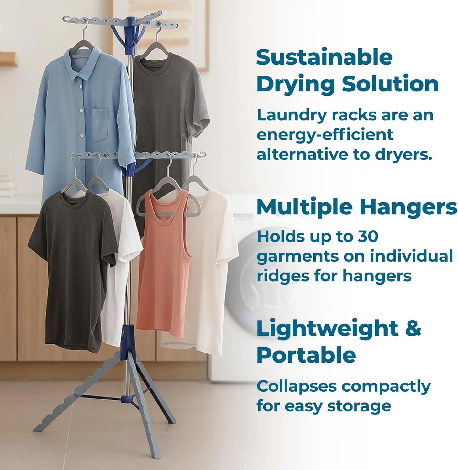 رف تجفيف ثلاثي القوائم قابل للطي بطبقتين - رف ملابس وغسيل قابل للطي وموفر للمساحة، حامل محمول للاستخدام الداخلي/الخارجي