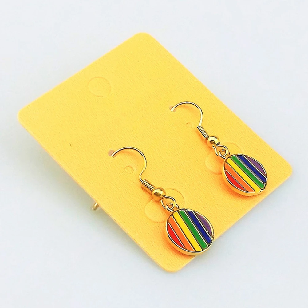 

1Pair Women Rainbow Pattern Earrings Ladies Personality Round Shape Ear Rings Bohemia Jewelry Accessories (Golden)