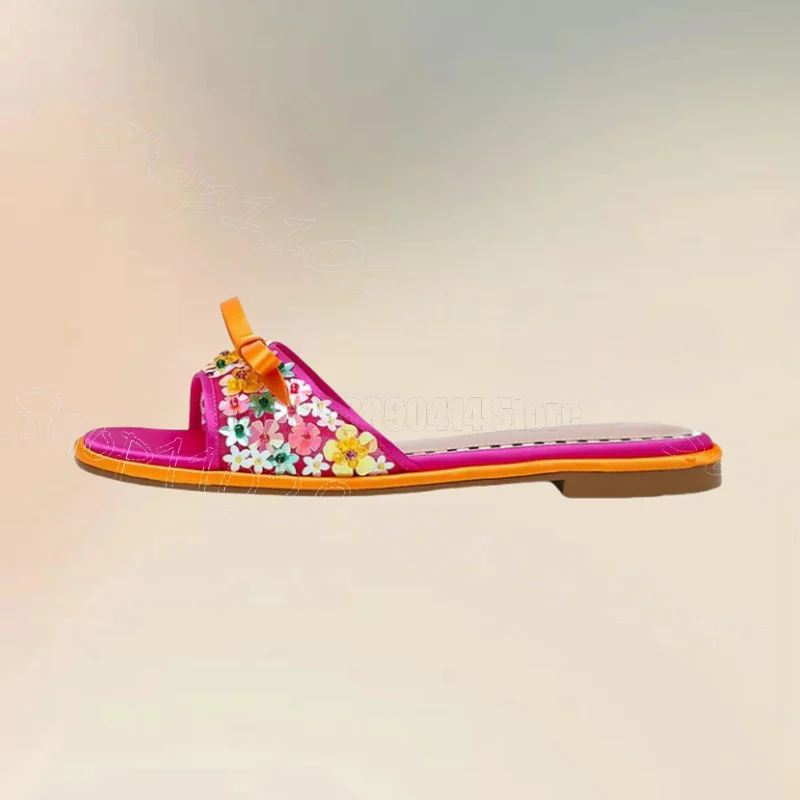 Colorful Appliques Bow Knot Open Toe Slippers Slip On Women Shoes Low Top Fashion Party Banquet Dating 2025 Zapatos Para Mujere