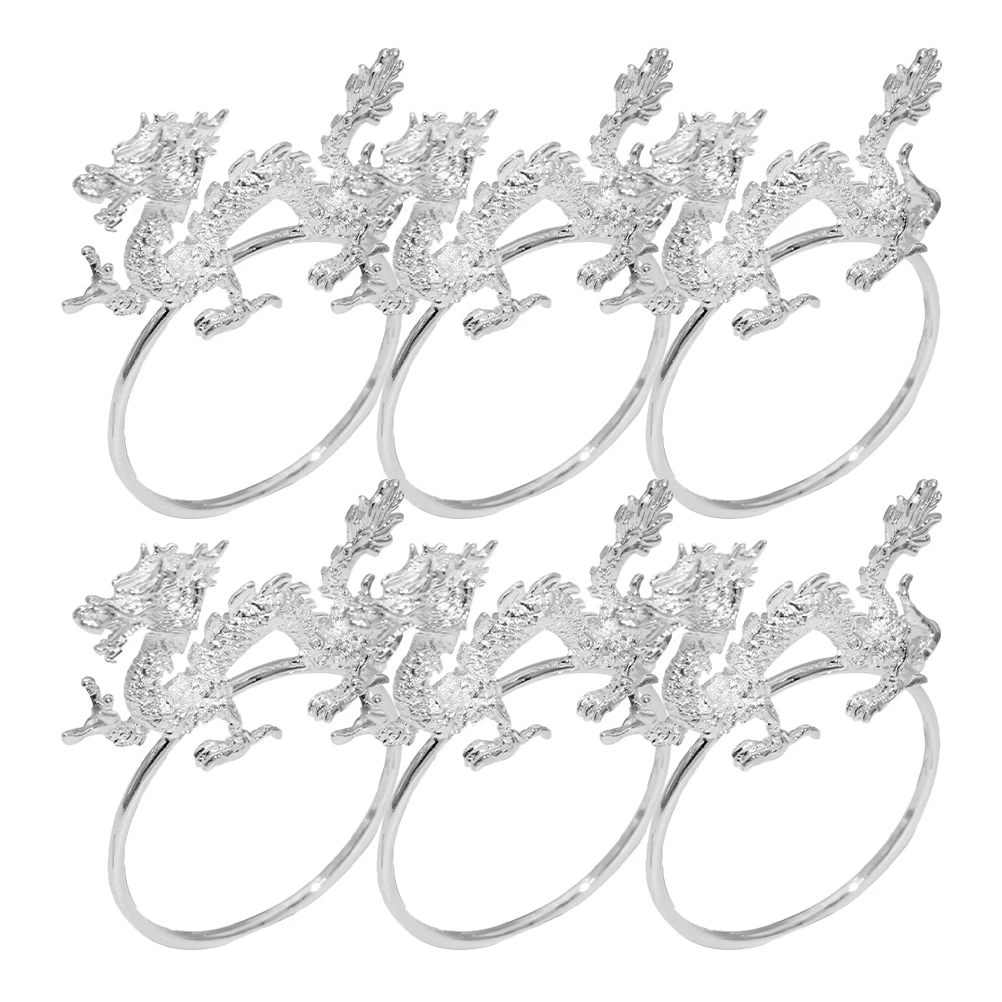 

6 Pcs Chinese Dragon Napkin Ring Table Napkins Rings Decorate Holders Zinc Alloy Unique