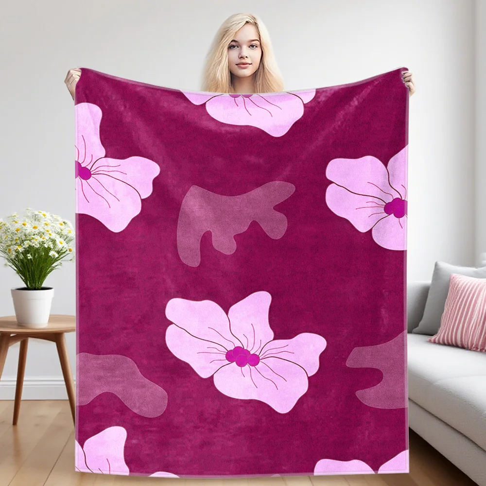 Burgundy Florals Winter And Summer Dual-Use Comfortable Flannel Blanket, Soft And Sticky Sofa Cover Blanket, Exquisite Gift