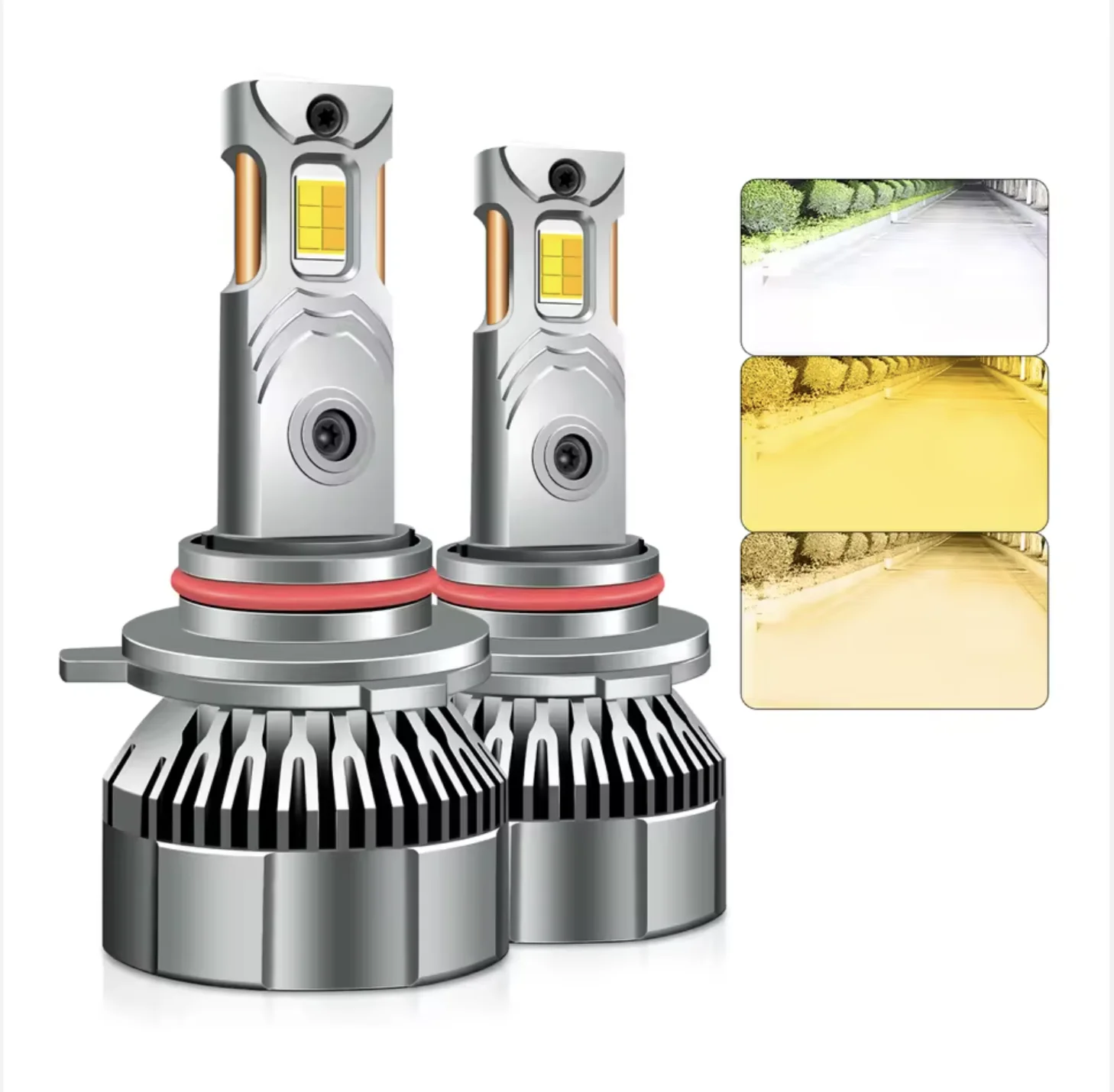 

110W Triple Color Switchable LED Headlight, 12V/24V Wide Voltage, 3-in-1 High/Low Beam 6500K/4300K/3000K for H1 H7 H11 9005 9006