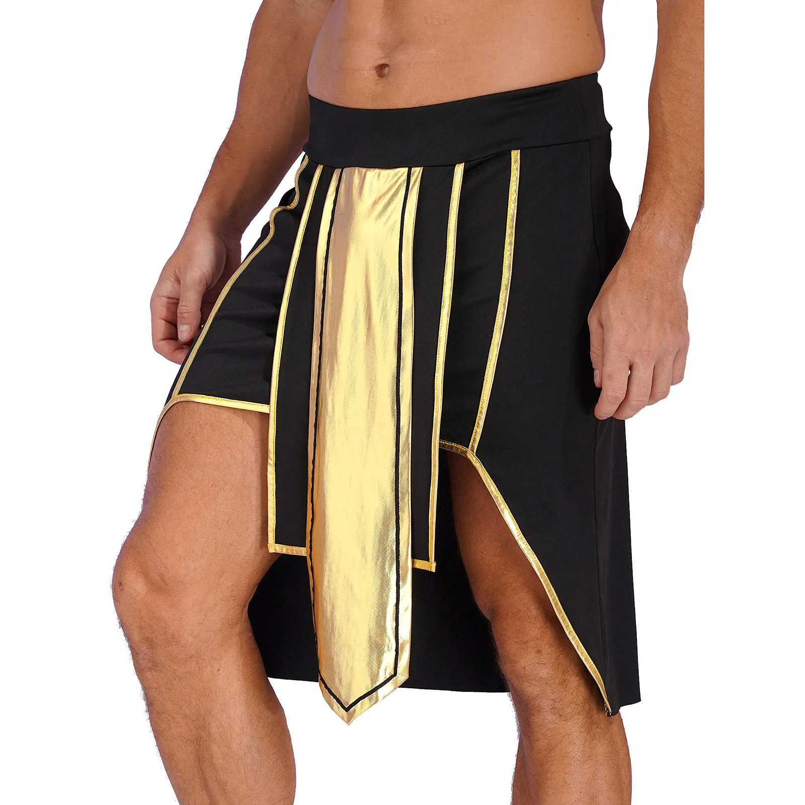 Mens Ancient Egypt Pharaoh King Cosplay Costume Asymmetrical Hem Skirt Halloween Theme Party Role Play Stage Performance Clothes