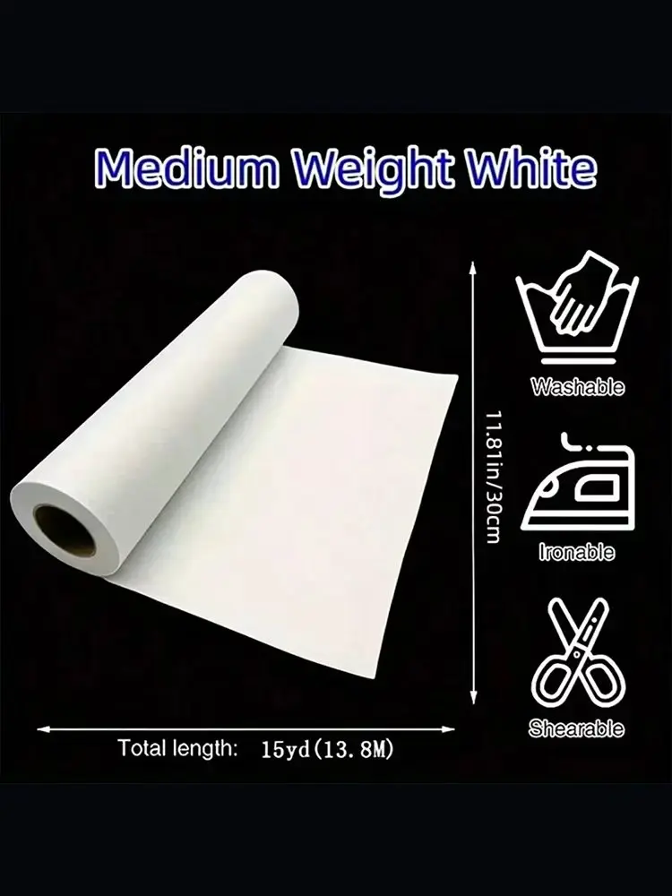1 Rolle, 11,8 Zoll * 15 Yards, Vlies-Einlagenstoff zum Aufbügeln, zum Aufbügeln, Nähzubehör, leicht bis mittelschwer, Einlagenstoff für Kleidung, DIY-Bastelarbeiten, Bekleidung, Taschen,