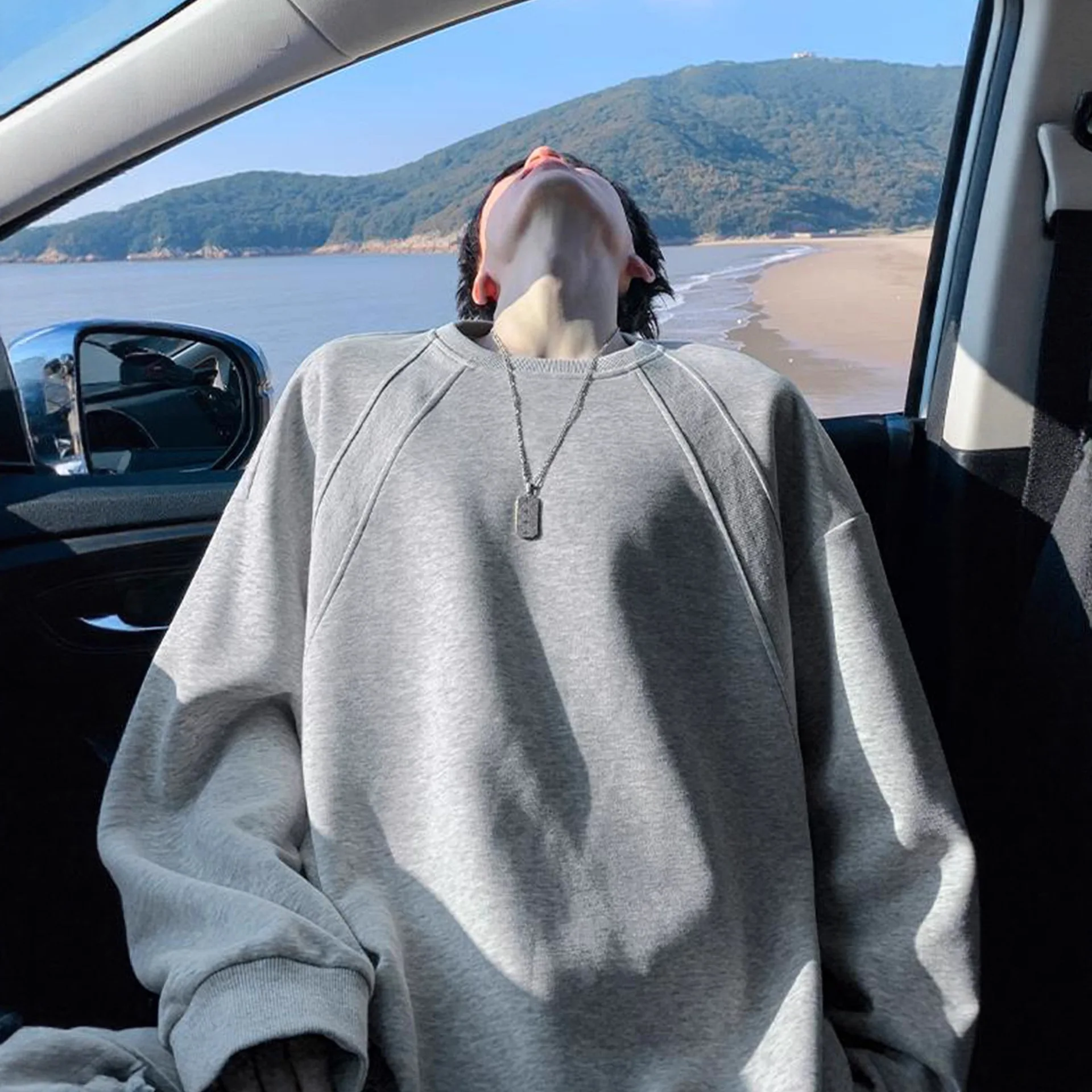 

Version Sweater Men's Spring and Autumn Tide Brand American Crew Neck Clothes Loose Trend High Sense Front Shoulder Jacket