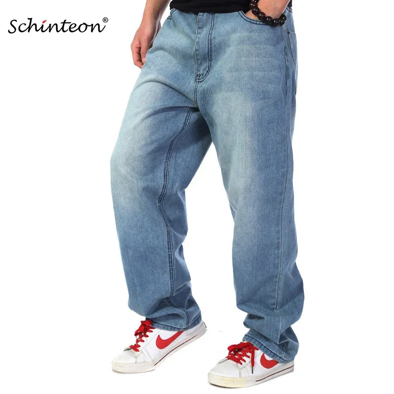 

Schinteon European Plus Size Men Denim Wide Leg Pants Baggy Loose Casual Hip Hop Streetwear Straight Trousers