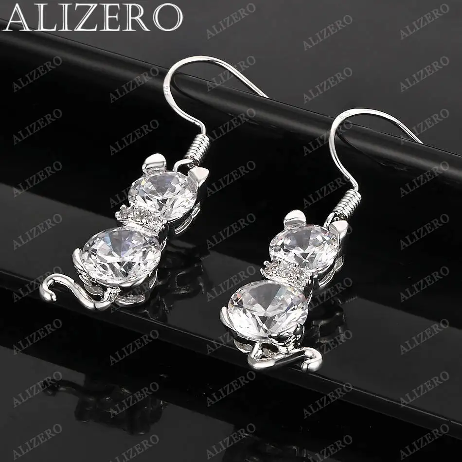 Hot 925 Sterling Silver Shiny Zircon Cat Drop Earrings For Woman Luxury Wedding Fashion Party Noble Jewelry Gift