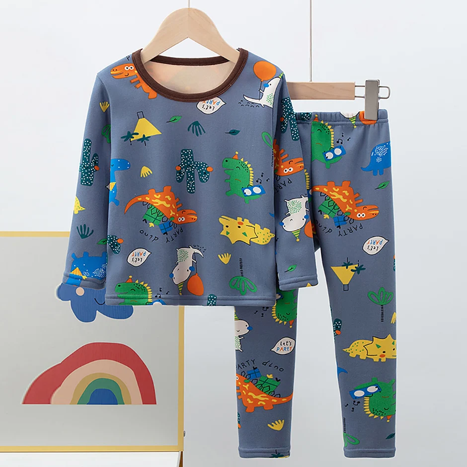 2-teiliges Herbst- und Winter-Kinder-Plüsch-dickes warmes Heim-Unterwäsche-Set für Jungen und Mädchen, lustige und niedliche Oberteile, bequeme Hosen – Detail 18