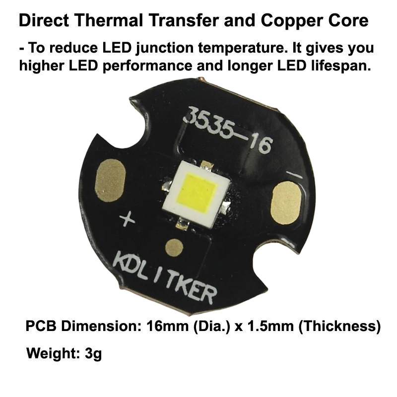 L35 HI 10W 3A 2.7V - 3.2V 550 lumen SMD 3535 emettitore LED su KDLITKER DTP rame MCPCB torcia fai da te Bead