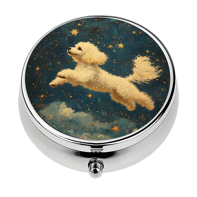 Single-pack three-compartment pill box, starry sky puppy-themed mini pill container, pill organizer, unique travel gift